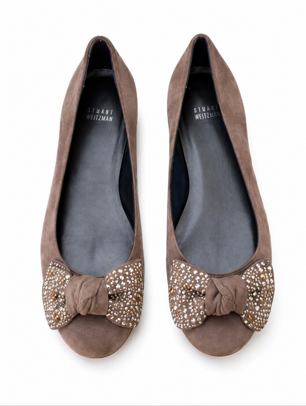 Stuart Weitzman Suede Embellished Bow Ballet Flats Sz 7.5